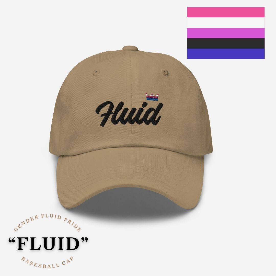 Genderfluid pride crown dad hat, front view — Rose Gold Co