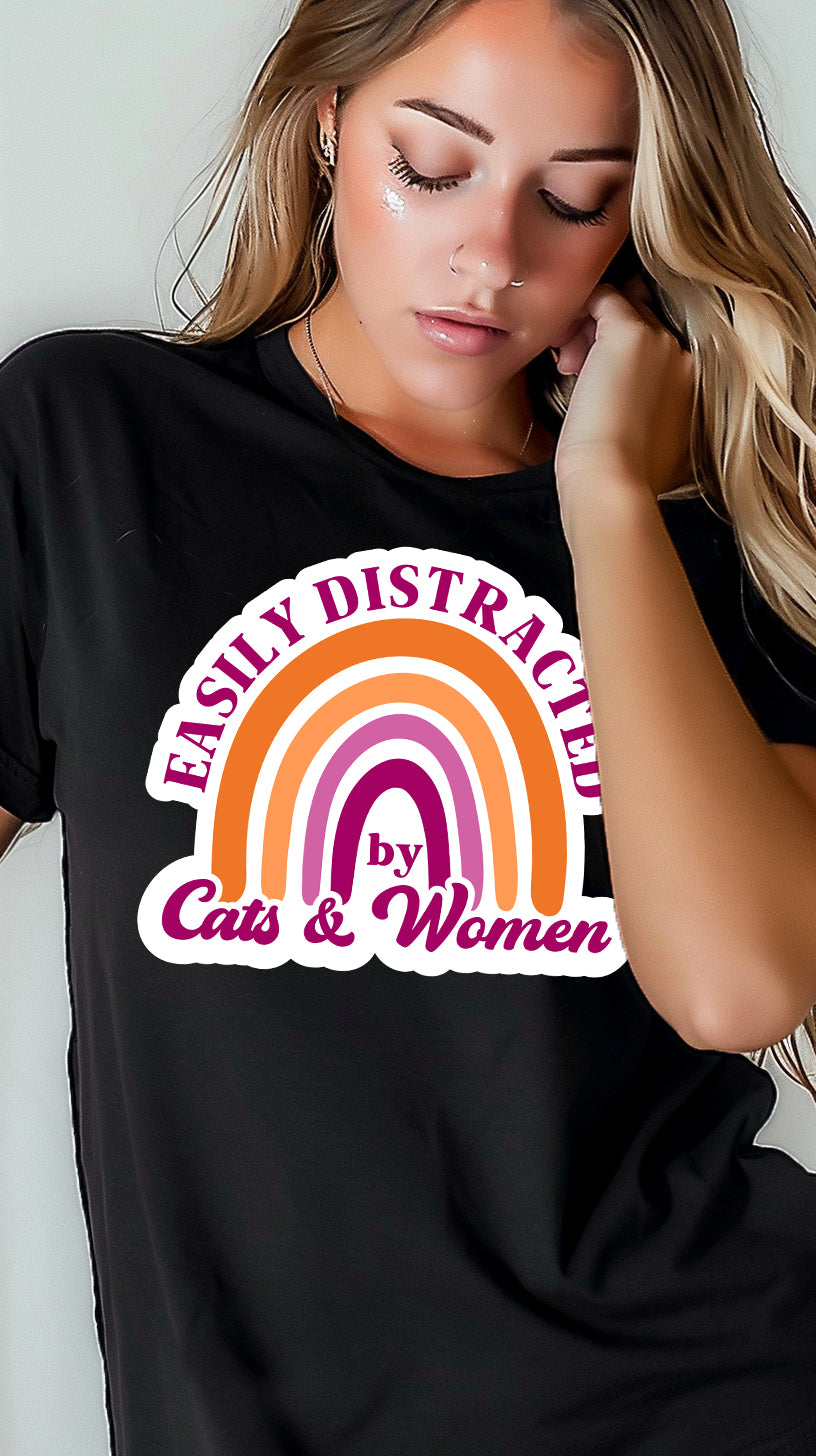 Easily Distracted by Cats and Women tee, back view — Rose Gold Co