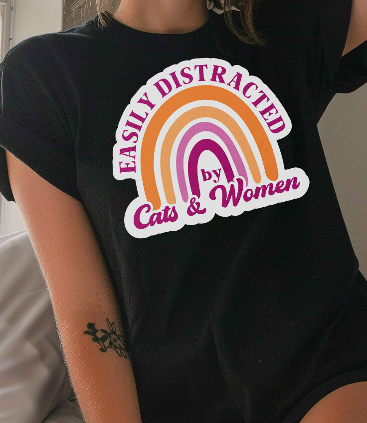 Easily Distracted by Cats and Women tee, detail view — Rose Gold Co