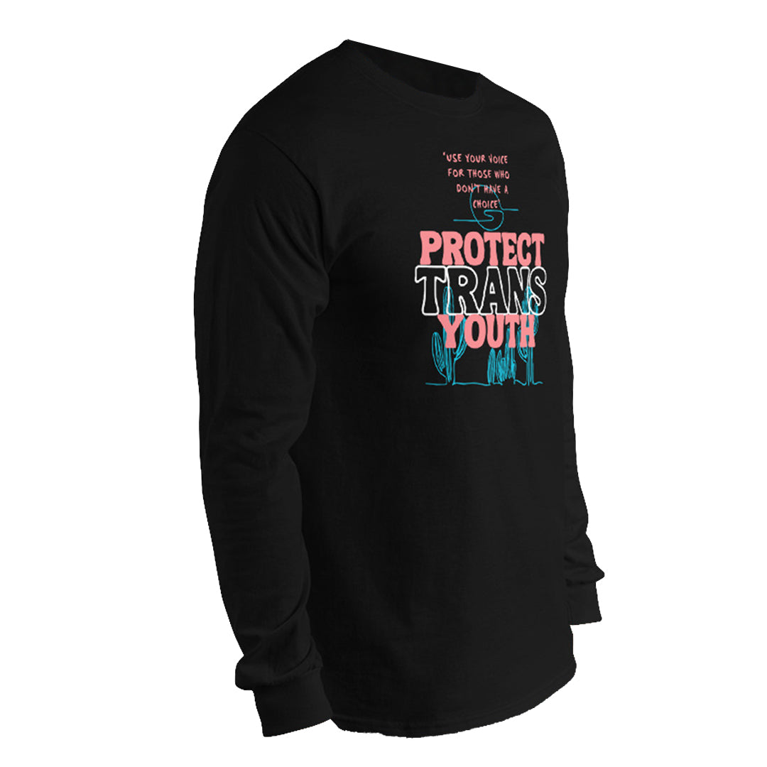 Protect Trans Youth long sleeve tee, view 3 — Rose Gold Co