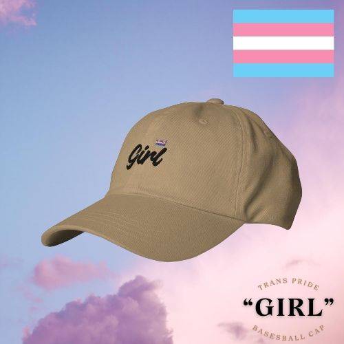 Trans girl pride dad hat, front view — Rose Gold Co