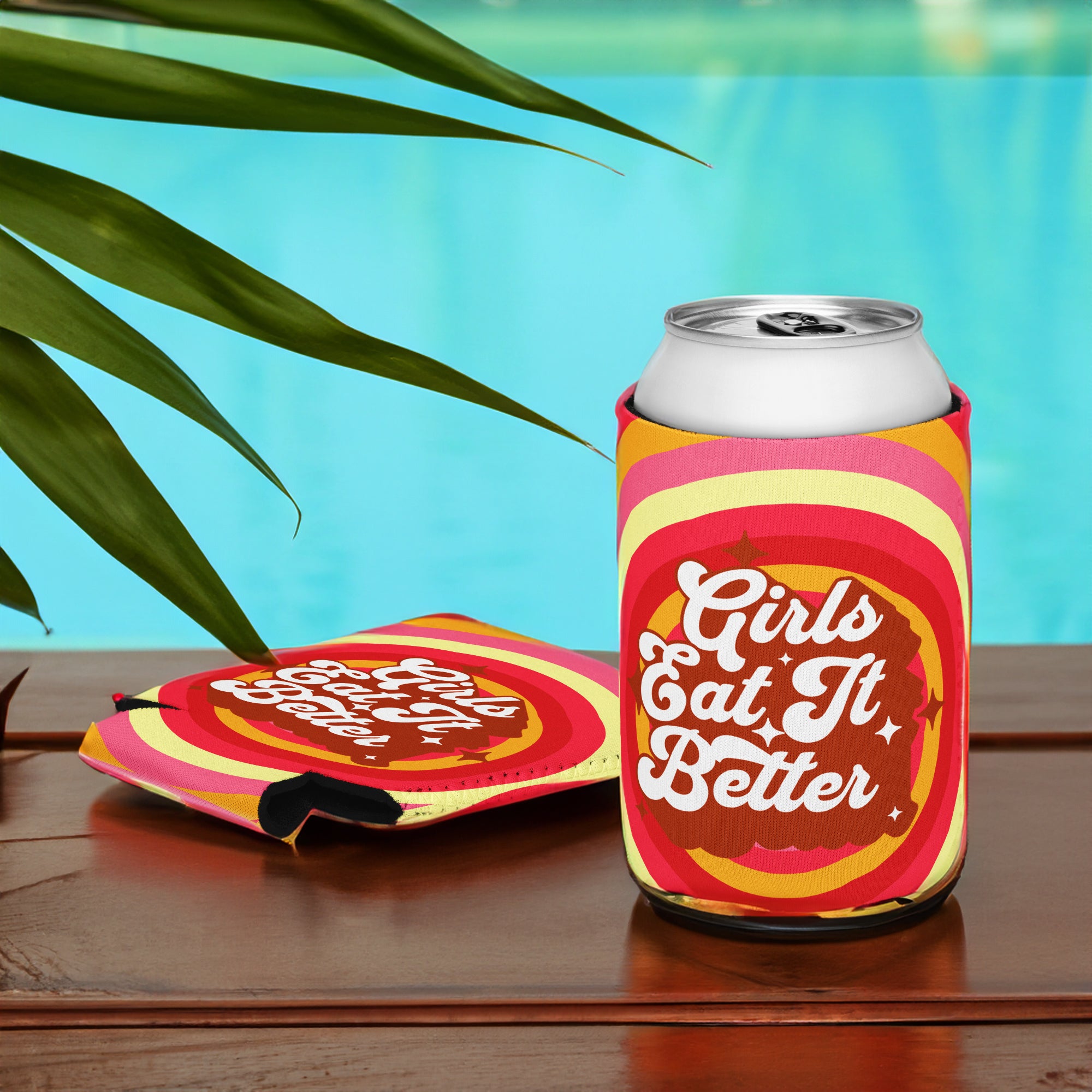 Girls Eat It Better can cooler, front view — Rose Gold Co