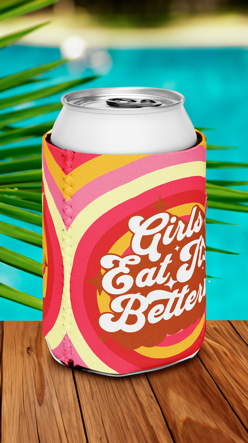 Girls Eat It Better can cooler, back view — Rose Gold Co