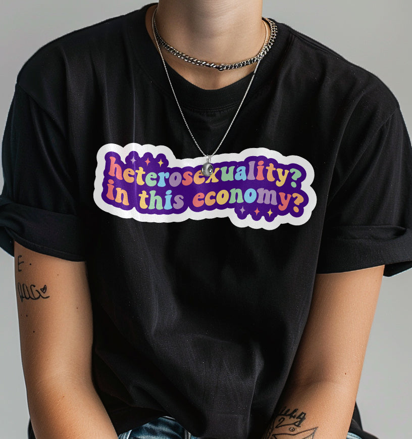 Heterosexuality In This Economy tee, front view — Rose Gold Co