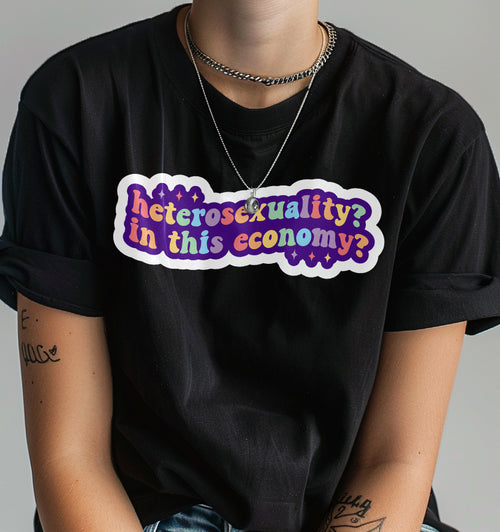 Heterosexuality In This Economy tee, front view — Rose Gold Co