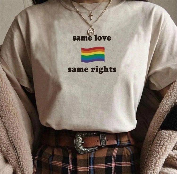 Same Love Same Rights rainbow flag tee — Rose Gold Co