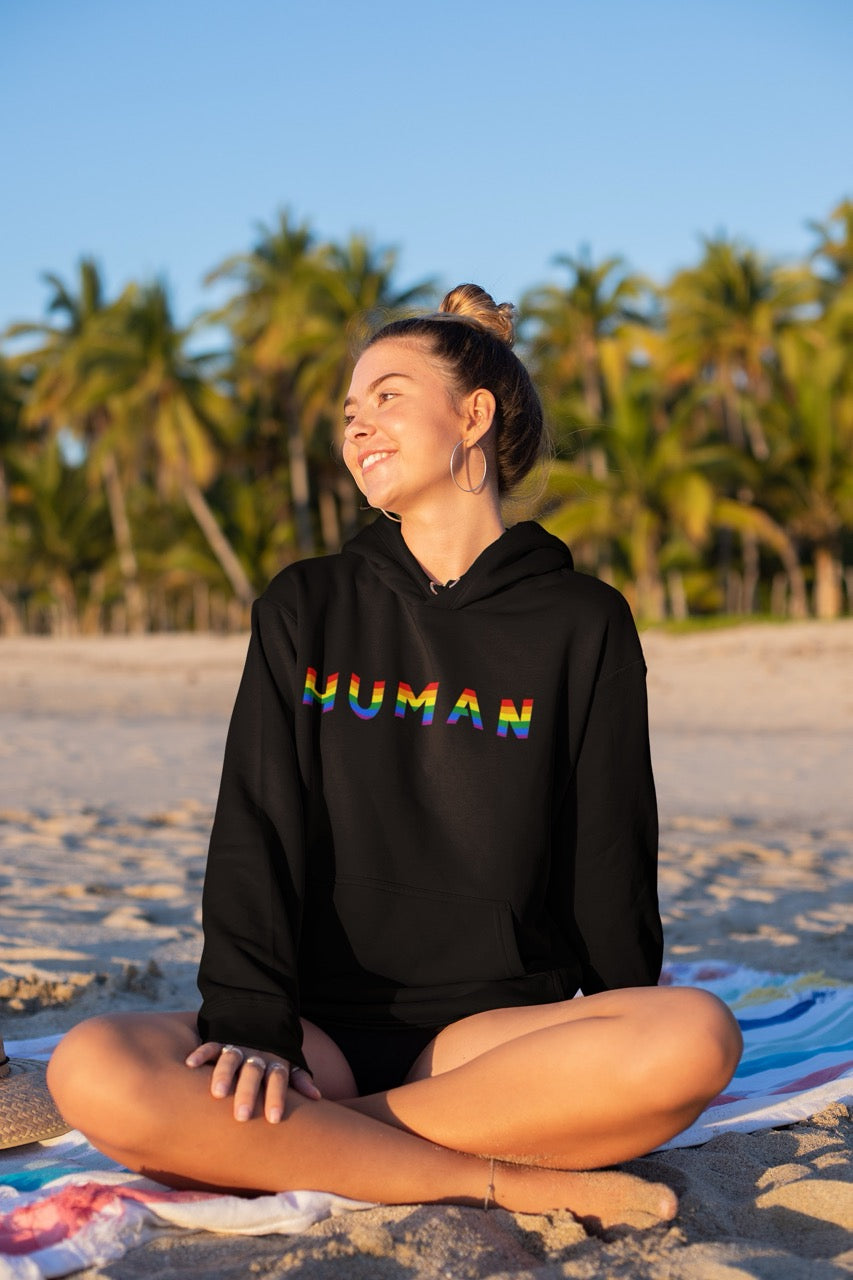 Human Rainbow hoodie, view 2 — Rose Gold Co