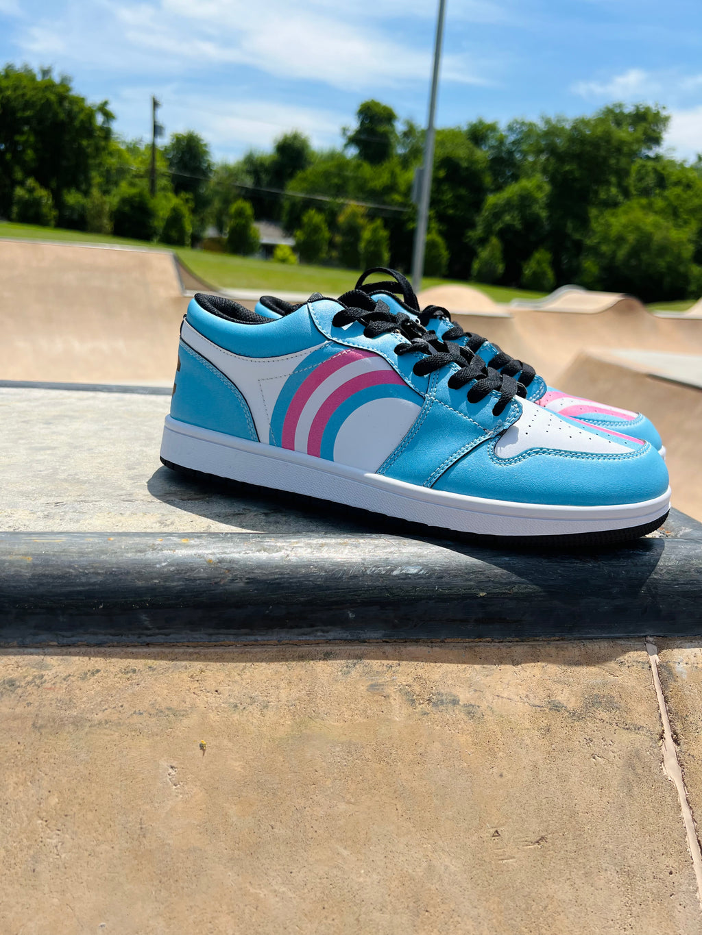 Trans pride low-top leather sneakers, view 9 — Rose Gold Co