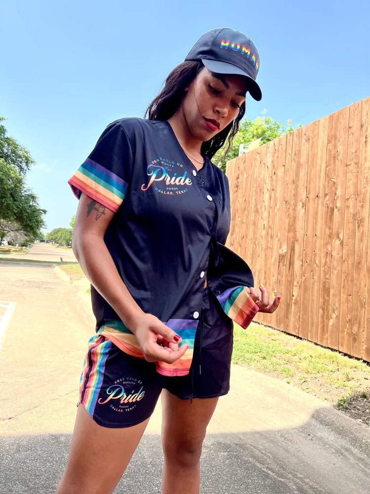 Rainbow LGBT pride baseball jersey, view 6 — Rose Gold Co