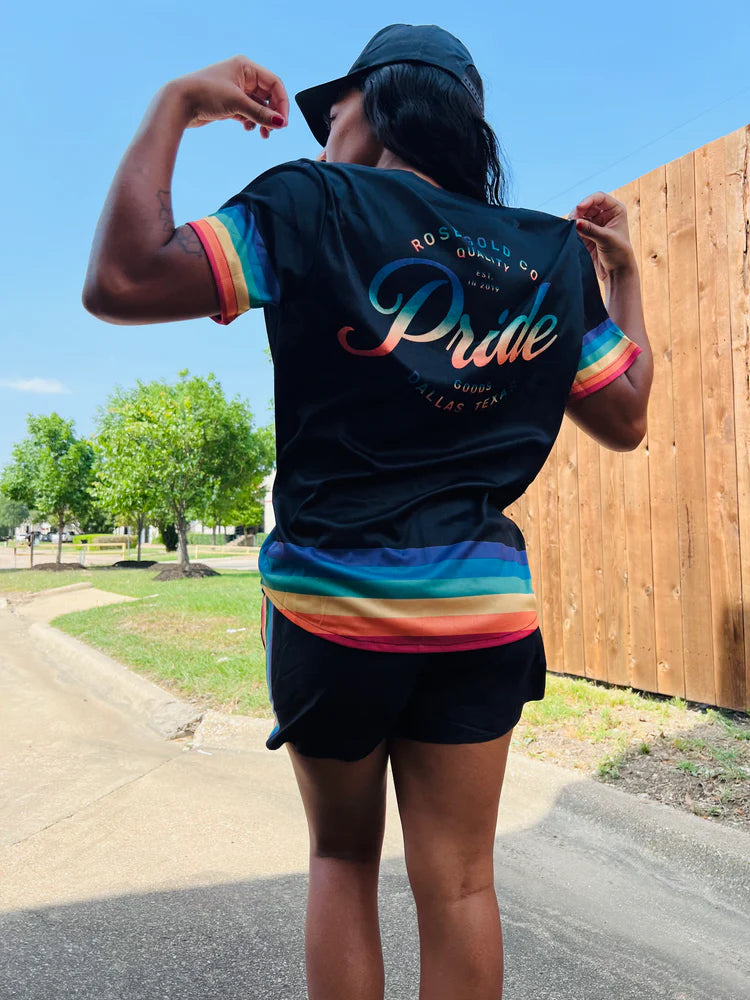 Rainbow LGBT pride baseball jersey, view 5 — Rose Gold Co