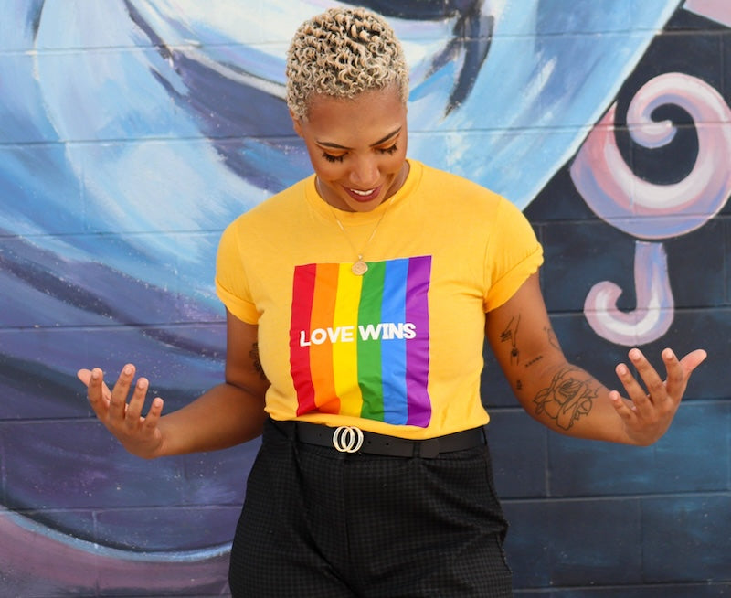 Love Wins rainbow tee, view 5 — Rose Gold Co