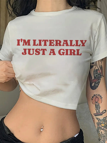 I'm Literally Just a Girl crop tee, front view — Rose Gold Co