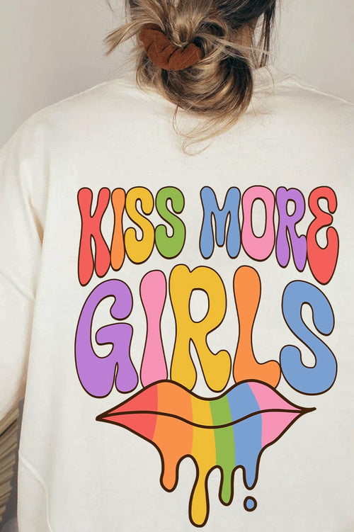 Kiss More Girls graphic tee, front view — Rose Gold Co