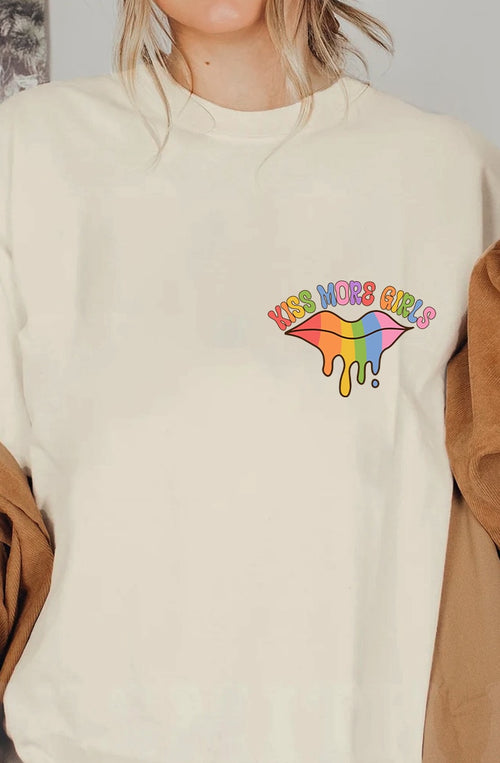Kiss More Girls graphic tee, back view — Rose Gold Co