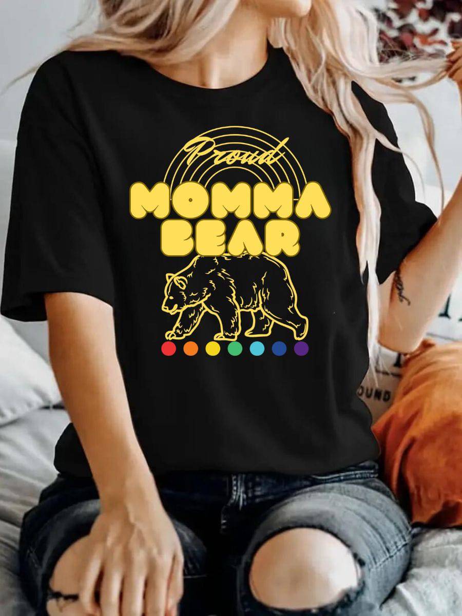 Momma Bear proud mom ally t-shirt, front view — Rose Gold Co