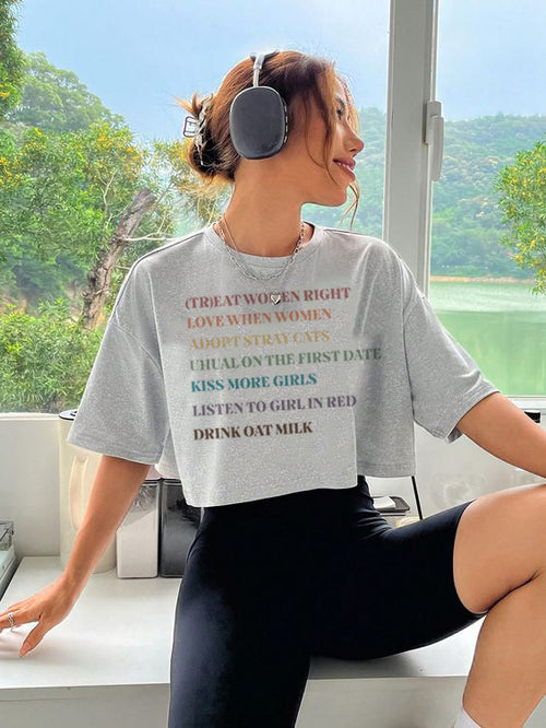 Lesbian Rules women's crop top, front view — Rose Gold Co