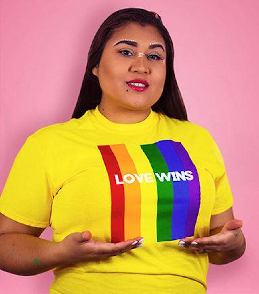 Love Wins rainbow tee, view 2 — Rose Gold Co