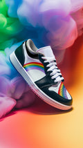Rainbow pride black low-top sneakers, front view — Rose Gold Co