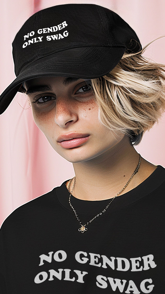 No Gender Only Swag embroidered dad hat, front — Rose Gold Co