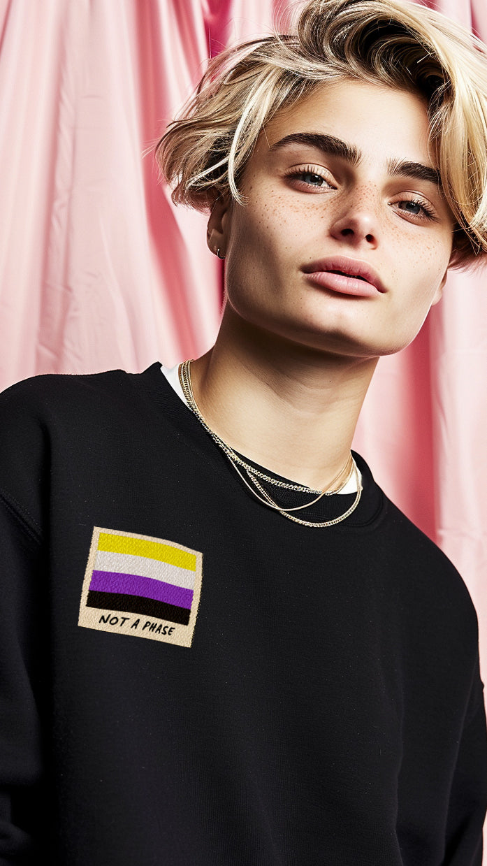 Not A Phase non-binary pride polaroid sweatshirt — Rose Gold Co