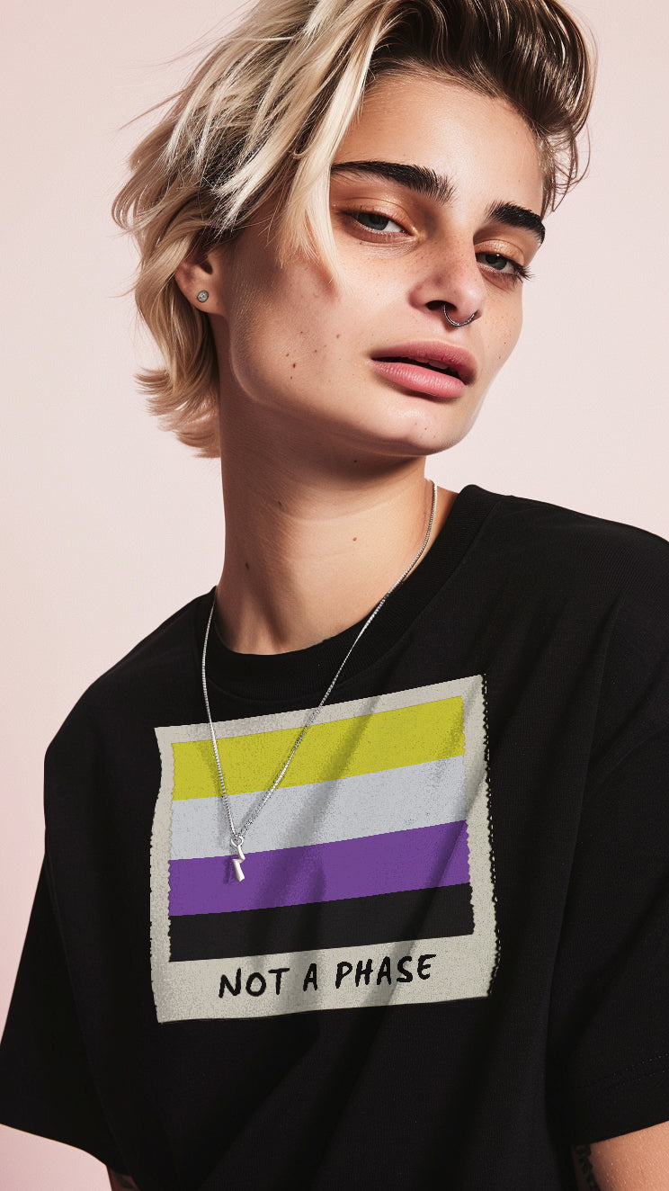 Not A Phase non-binary pride polaroid tee — Rose Gold Co