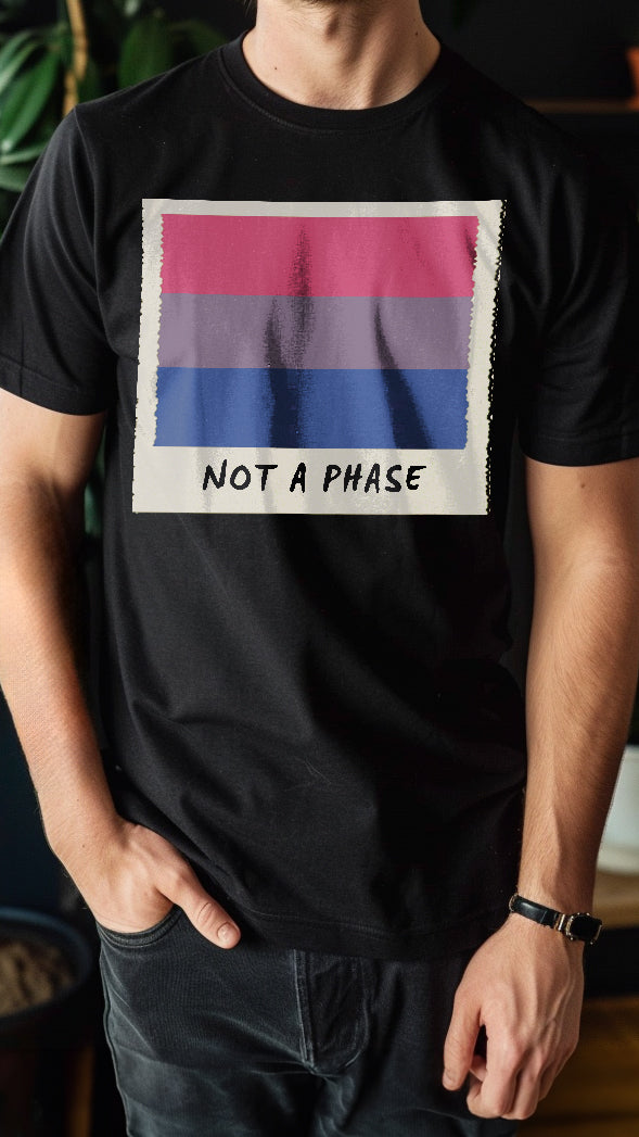 Not A Phase bisexual pride polaroid tee, view 2 — Rose Gold Co