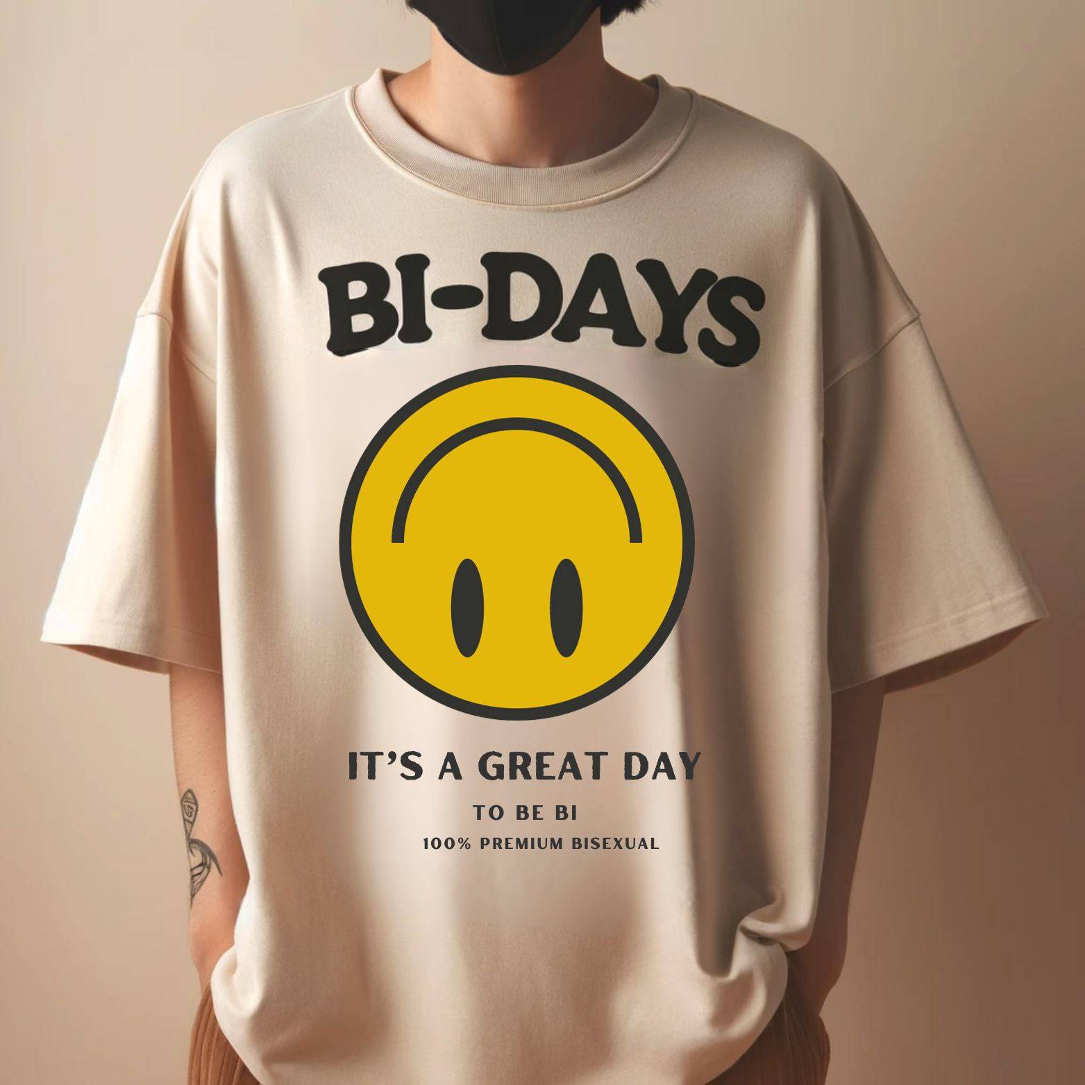 Bi Days Smiley bisexual tee — Rose Gold Co
