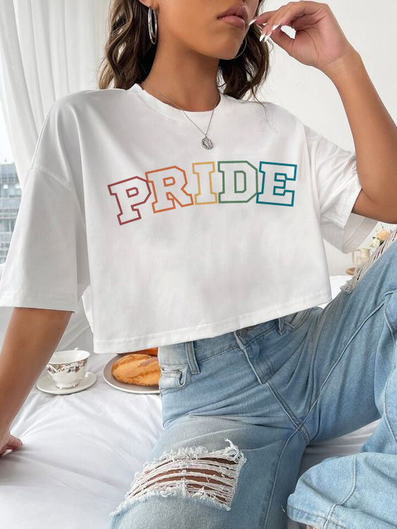 LGBT pride crop top, front view — Rose Gold Co