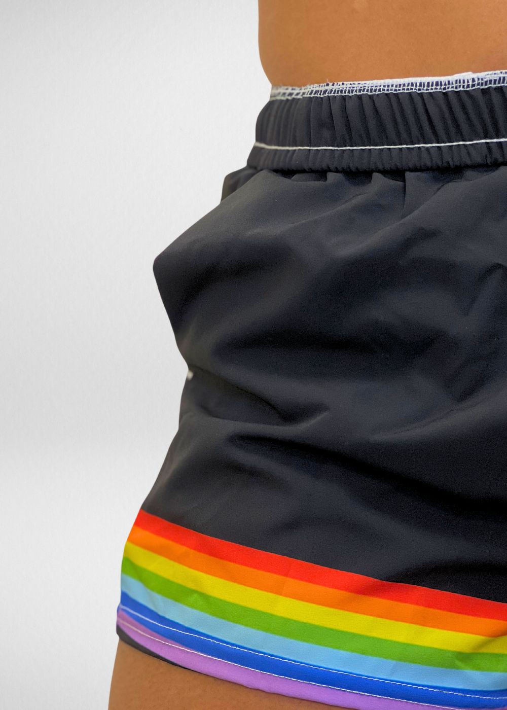 Black rainbow pride athletic shorts, view 8 — Rose Gold Co
