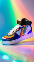 Rainbow pride high-top sneakers, front view — Rose Gold Co