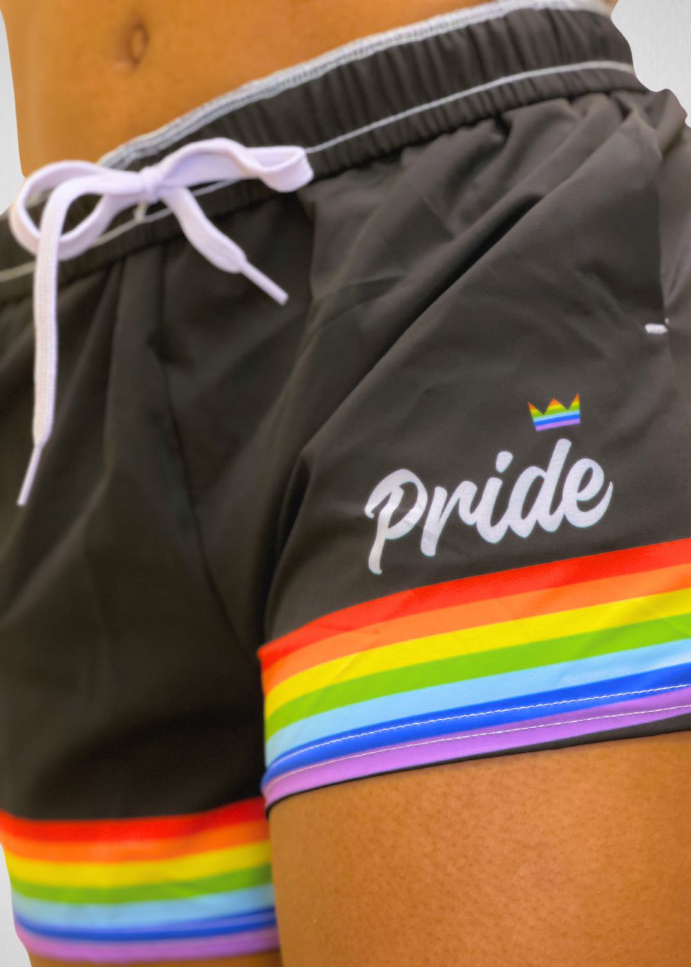Black rainbow pride athletic shorts, view 4 — Rose Gold Co