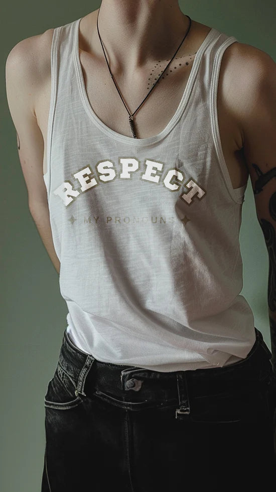 Respect My Pronouns muscle tank — Rose Gold Co