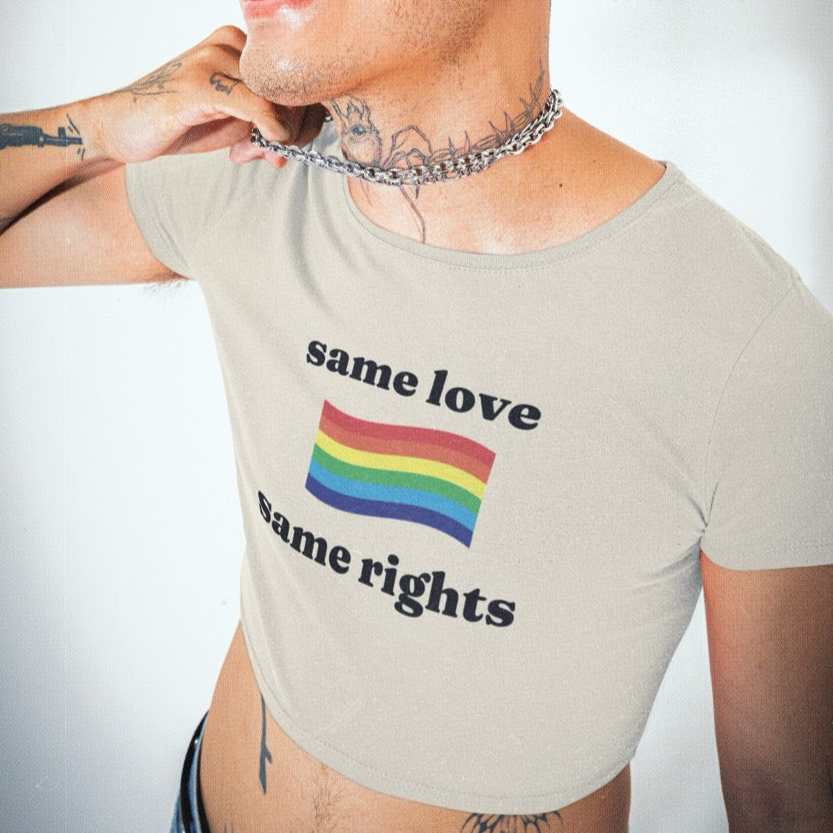 Same Love Same Rights crop top, view 2 — Rose Gold Co