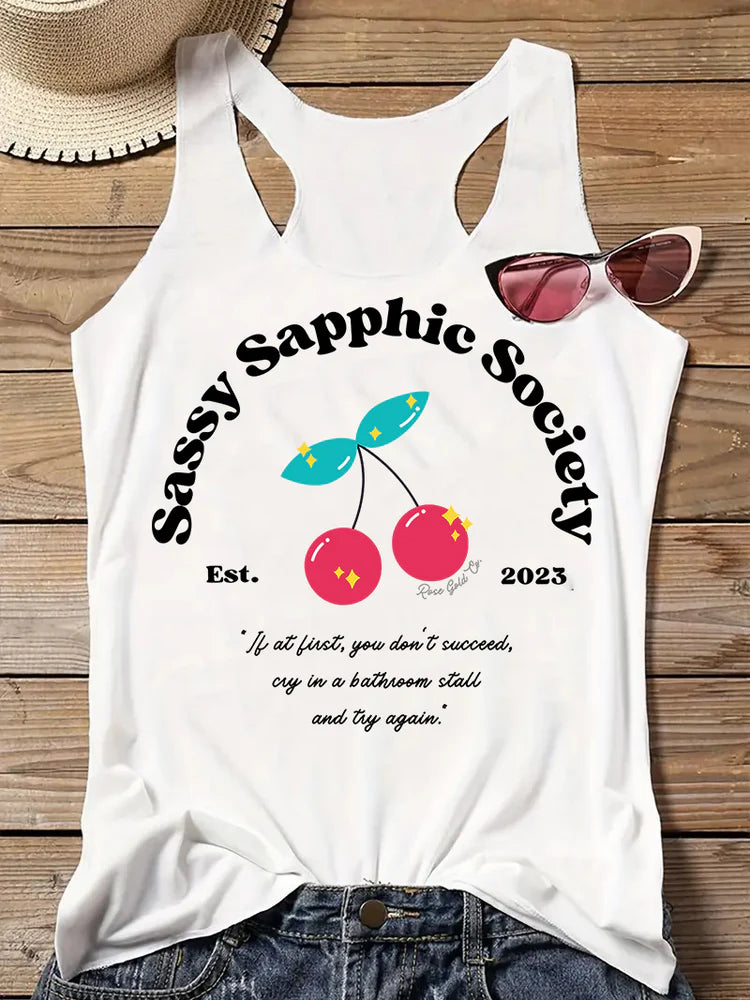 Sassy Sapphic Society loose tank top, view 6 — Rose Gold Co