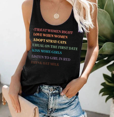 Lesbian Rules rainbow tank top, front — Rose Gold Co