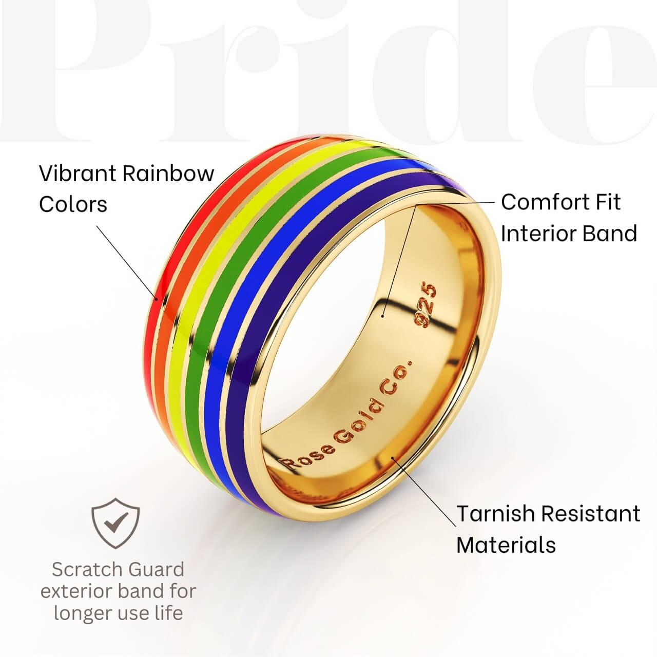 Gold Rainbow Classic Sterling Silver Pride Ring - Rose Gold Co. Shop