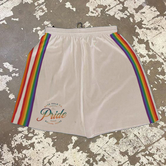 Vertical Stripe Rainbow Gay Pride Tan Jersey Shorts