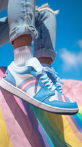 Trans pride low-top leather sneakers, front view — Rose Gold Co
