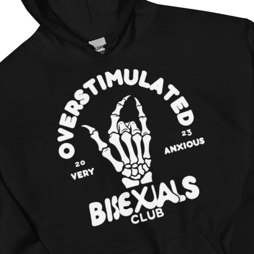 Overstimulated Bisexuals Club hoodie, view 3 — Rose Gold Co