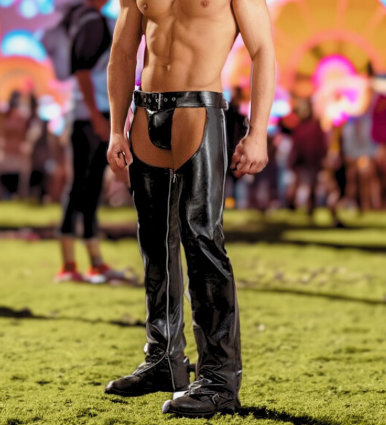 LGBT_Pride-Black Leather Chaps With Thong Speedo - Rose Gold Co. Shop