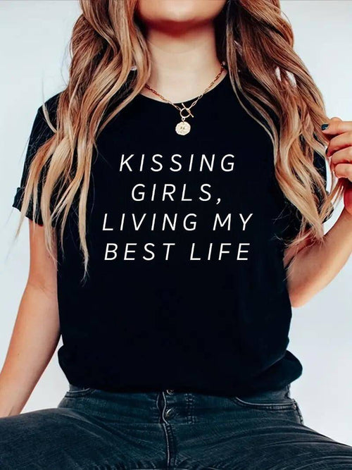 Kissing Girls WLW pride tee, front view — Rose Gold Co