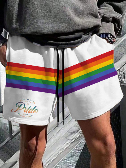LGBT_Pride-Rainbow Stripe LGBT Pride White Jersey Shorts - Rose Gold Co. Shop