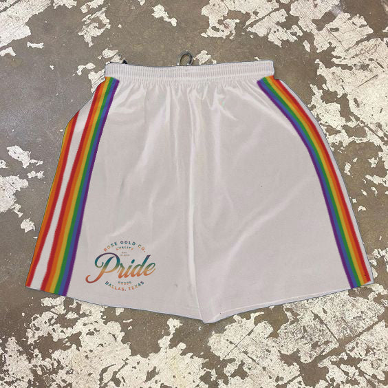 Vertical Stripe Rainbow Gay Pride White Jersey Shorts