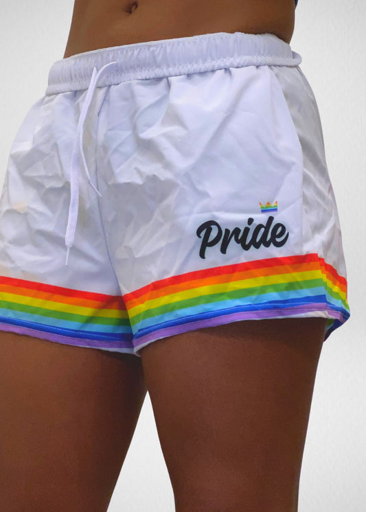 Rainbow Pride Athletic Shorts White - Rose Gold Co. Shop