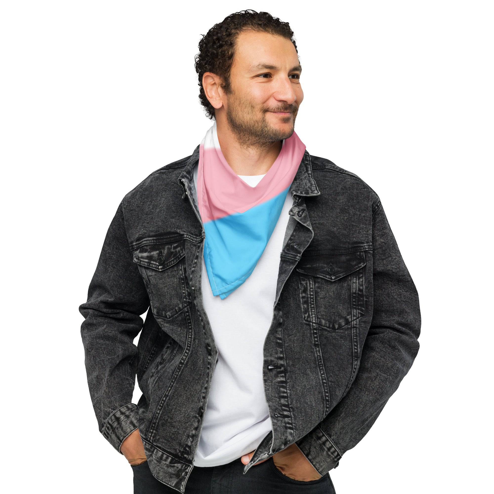 Trans pride flag bandana, front view — Rose Gold Co