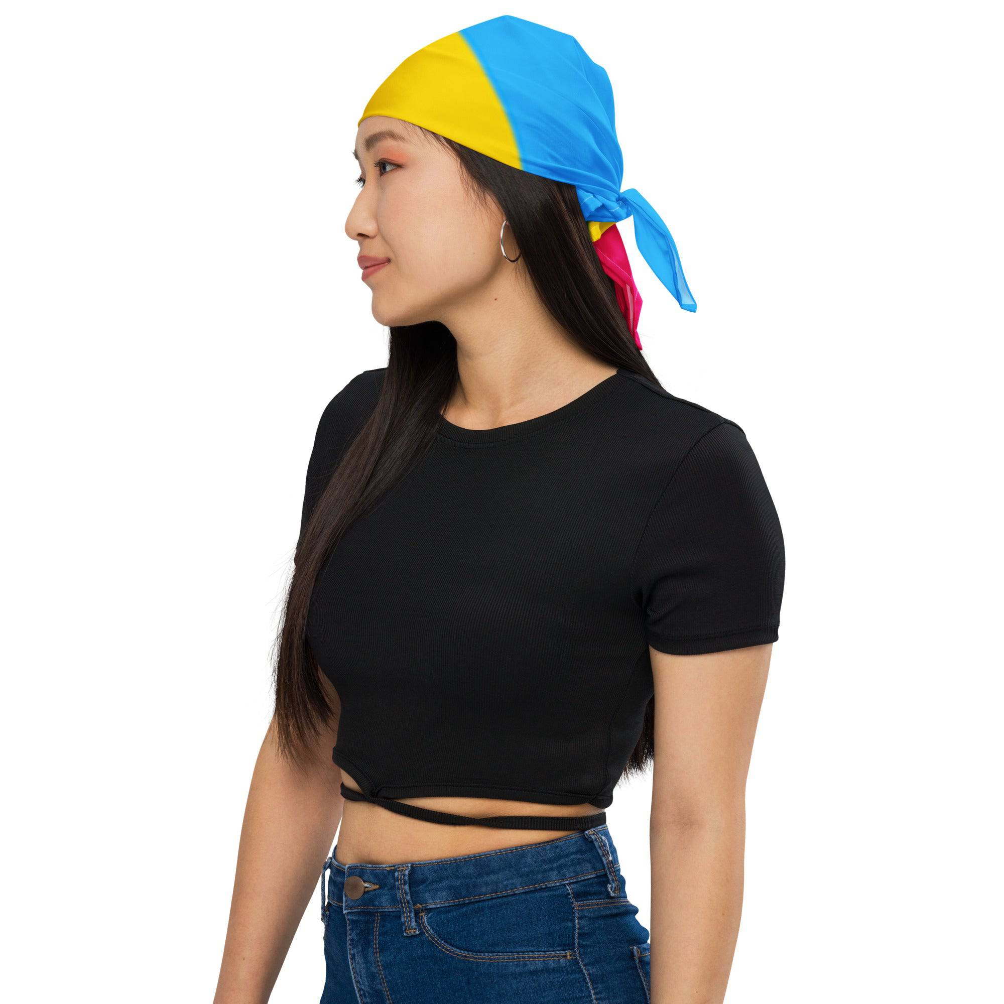 Pansexual pride flag bandana, front view — Rose Gold Co