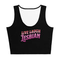 Live Laugh Lesbian crop top, side view — Rose Gold Co