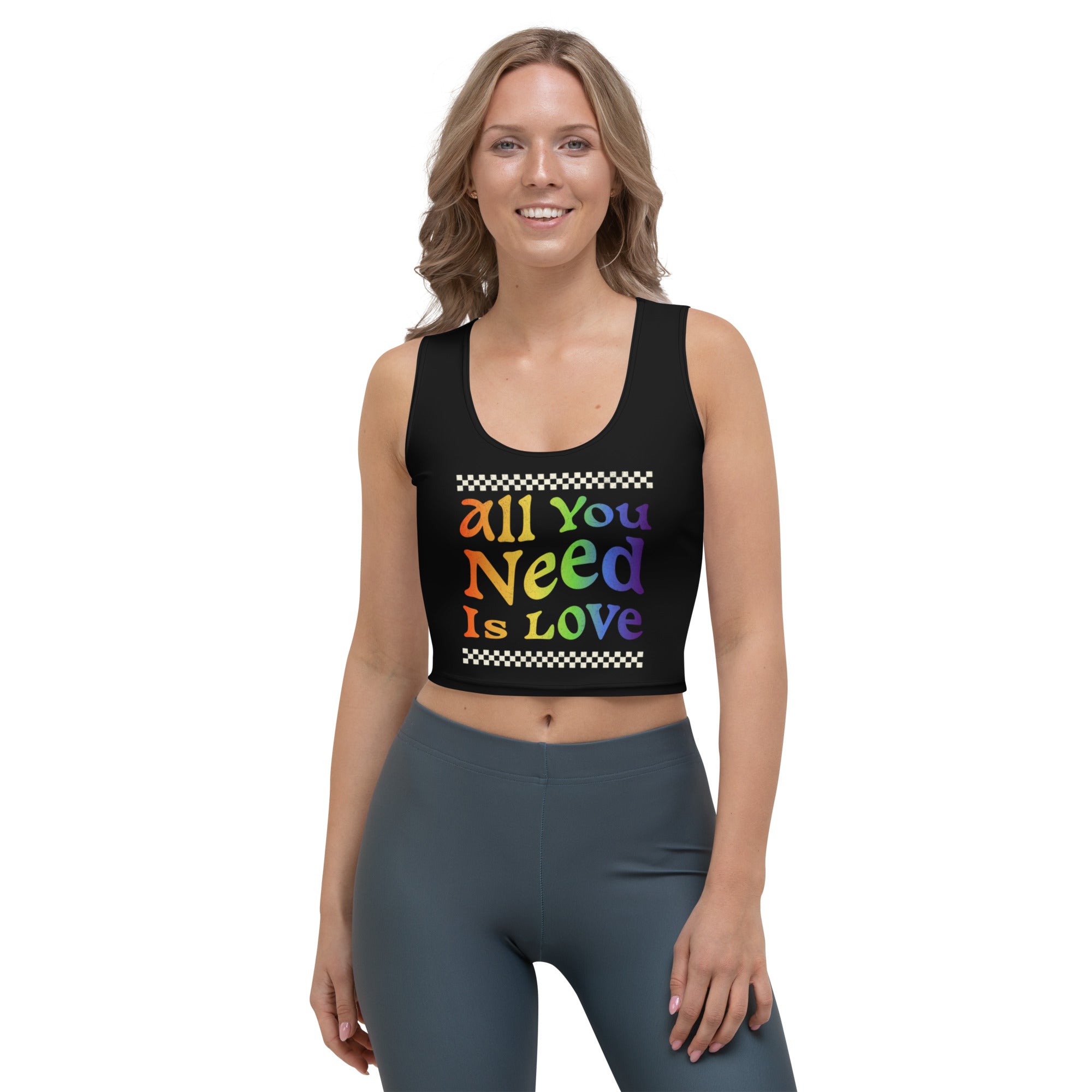 All You Need Is Love fitted crop top, front view — Rose Gold Co