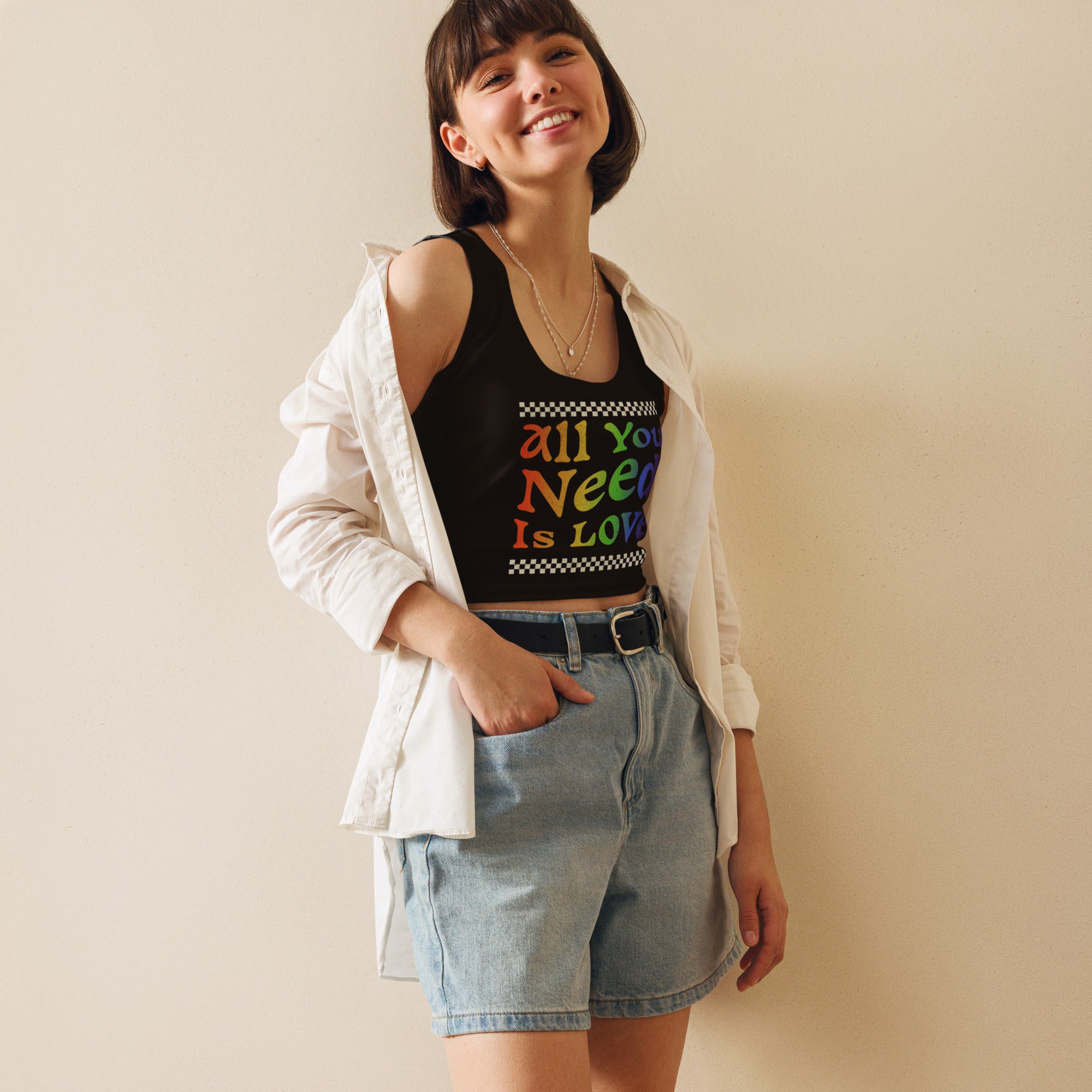 All You Need Is Love fitted crop top, back view — Rose Gold Co