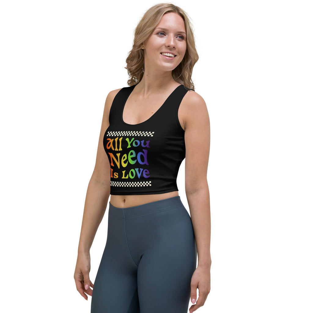 All You Need Is Love fitted crop top, flat lay — Rose Gold Co